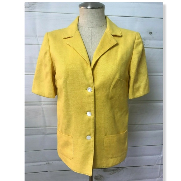 Vintage Jackets & Blazers - Vtg Carol Carter Blazer Short Sleeve Yellow M